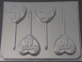 8515 Sweet 16 Heart Chocolate or Hard Candy Lollipop Mold